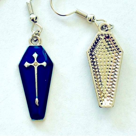 Blue and Silver Coffin Earrings, NWT, Unworn - Picture 3 of 3